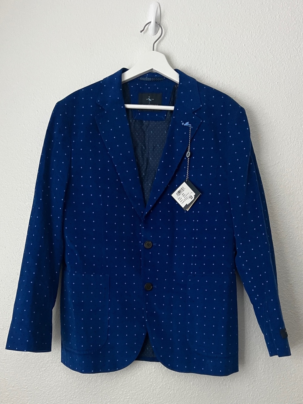 Tailorbyrd 40S Mens Corduroy Sport Coat Blazer Blue Polka Dot Flamingo Lined NWT